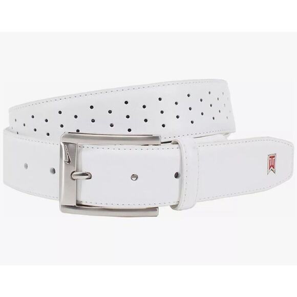 Nike Tiger Woods Mesh G-Flex White PGA Golf Tour Leather Belt Mens Size 42 NEW - Picture 2 of 12